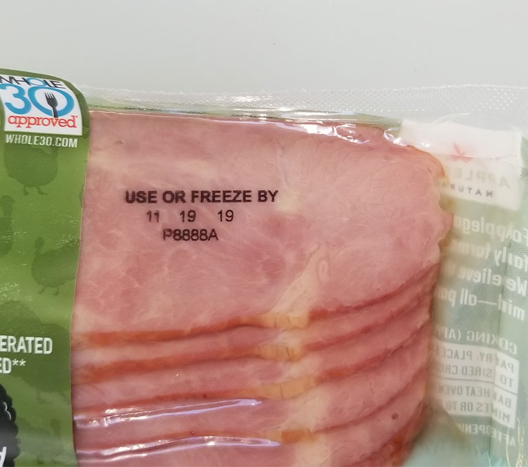 Packaged bacon with best by date