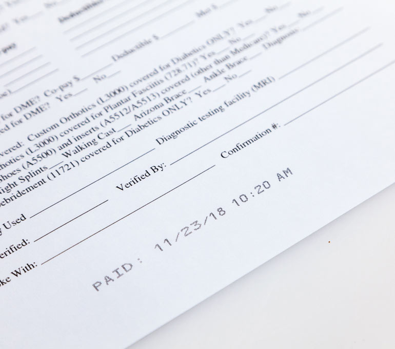 medical billing form with paid date and time