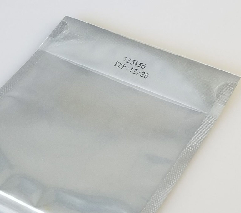 Foil pouch with number and expiration date