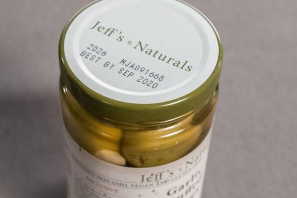 Olives glass jar lid with best by date
