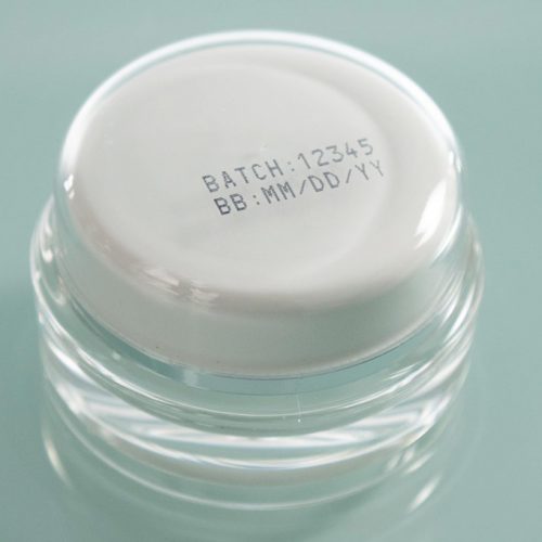 plastic jar with batch number and best by date