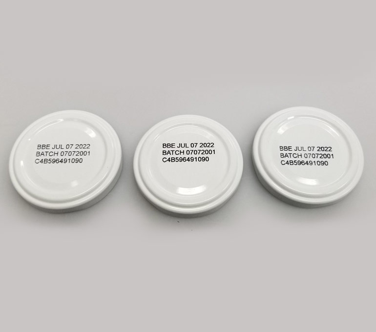 metal jar lids with exp date, batch number, and serial